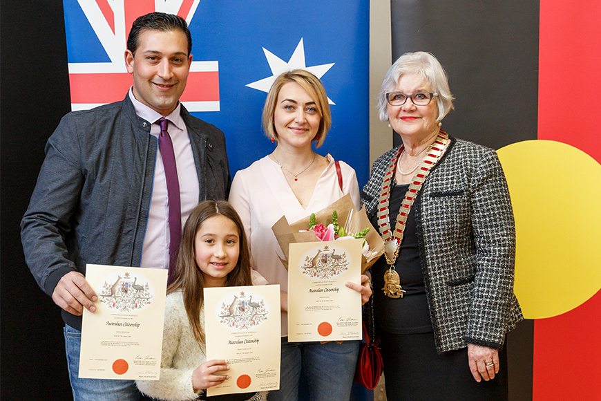Mr Lanzafame and Mrs Khanko and daughter with Mayor web