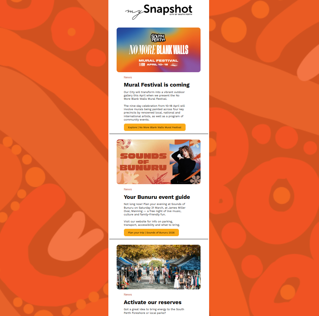 Screenshot of digital newsletter with news articles and images