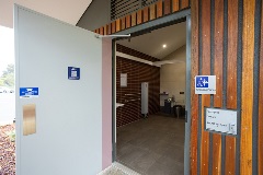 A door opening into a large toilet