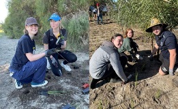 Youth volunteers holding seedlings