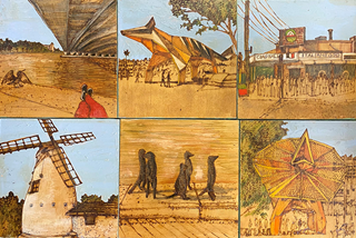 Olive Cheng - South Perth Built and Blooming Collection 1.Mindeerup Meercats 2. Ciao Italia 3. Narrows Bridge at Mill Point Rd 4. South Perth Old Mill 5.Mindeerup Numbat 6. Mindeerup Frill Neck Lizard
