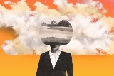 Imageofpersonwithadomeontheirheadwhichshowsalandscapeinsidetorepresentcreativeideasandlimitlesspossibility
