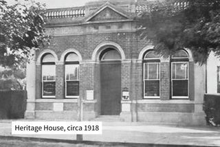 Heritage House circa 1918 shown as a black and white photo of a federation building