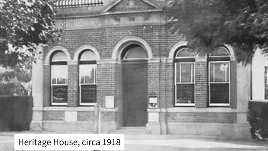 Heritage House circa 1918 shown as a black and white photo of a federation building