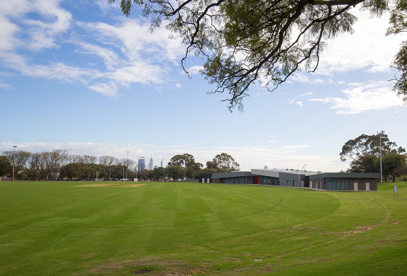 Park oval with building