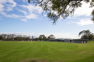 Park oval with building