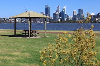 Park seating and table overlooking river foreshore