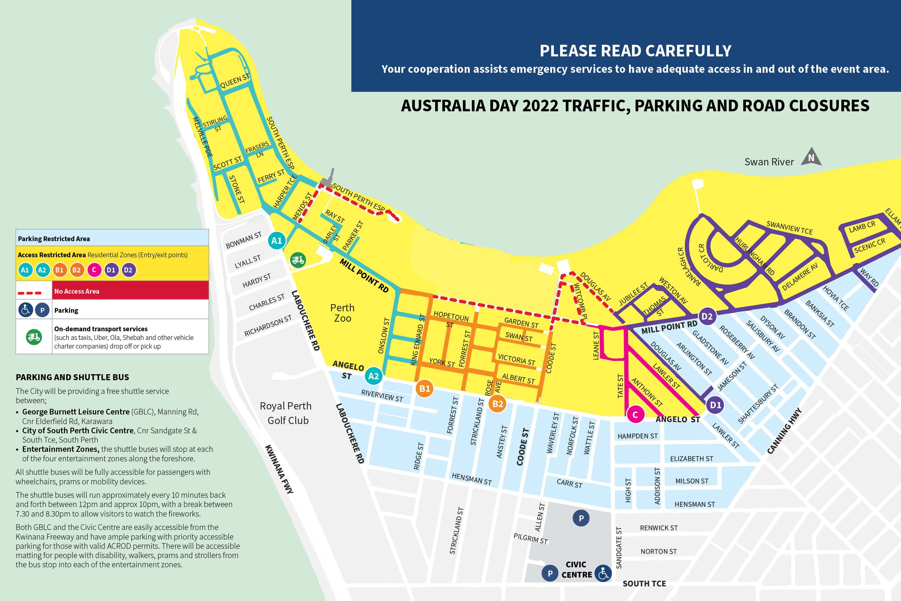Australia Day 2022 traffic management map