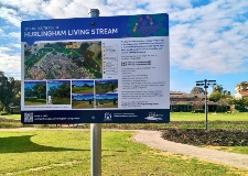 The Hurlingham Living Stream sign, with information about the project