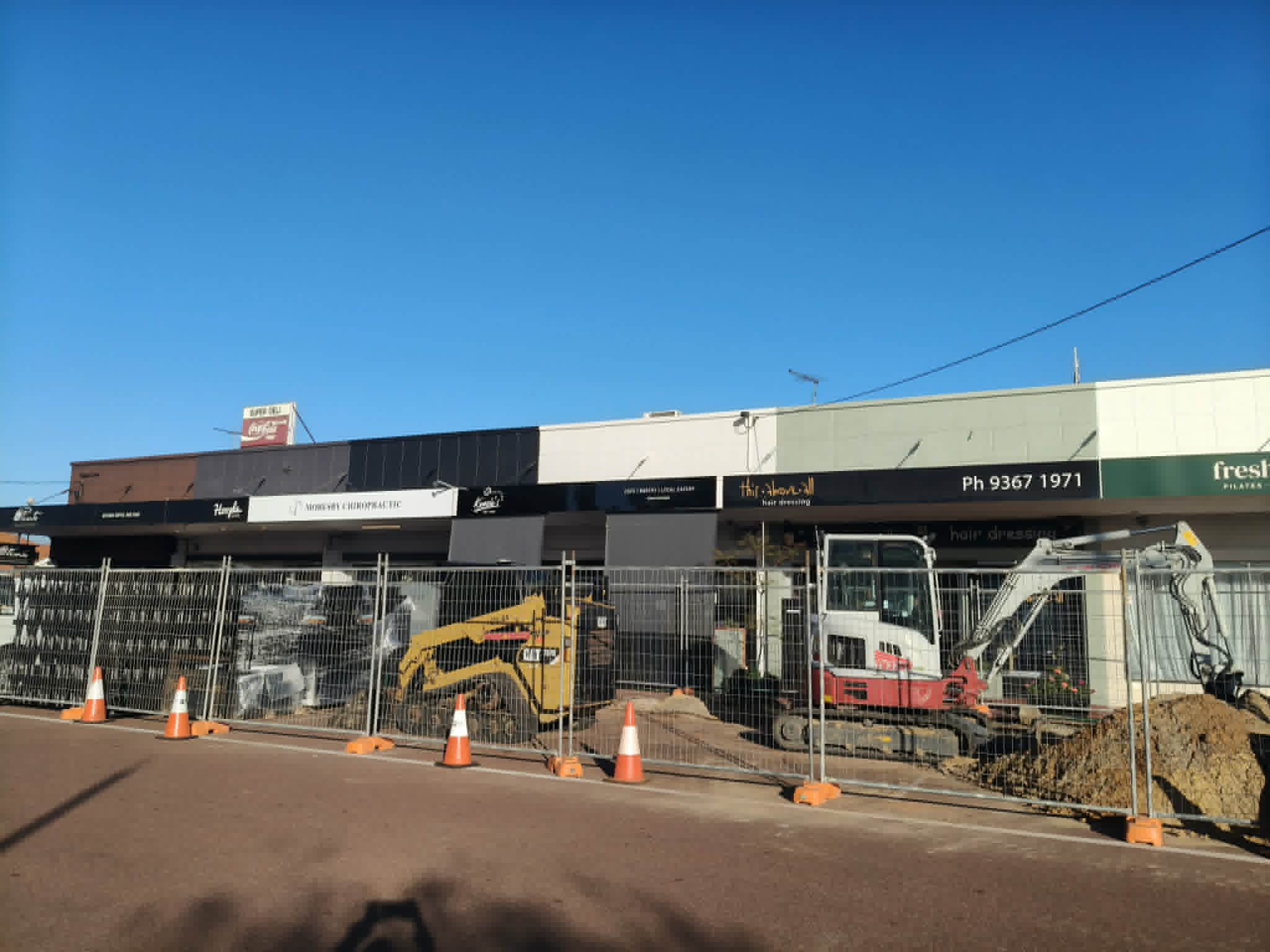 The construction zone outside Moresby Street shops