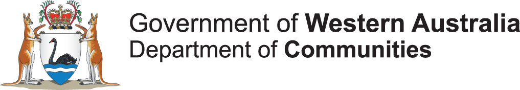 WA State coat of arms with text that reads Government of Western Australia Department of Communities