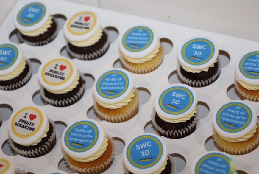 branded cupcakes to celebrate 30 years of the Speak with Confidence Awards.
