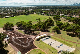 AerialviewofManningBiketrackwiththeCityofSouthPerthinthebackground