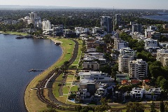 AerialviewofSouthPerthForeshoreincludingSwanRiverwhiteapartmentbuildingsandgrassedareas
