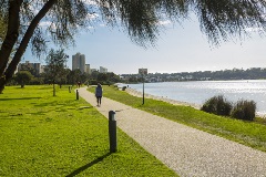 apersonwalkingalongtheforeshoreatSirJamesMitchellParkSouthPerth