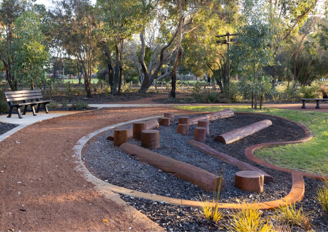 The new seating, pathways and nature play area at Godwin Avenue Sump