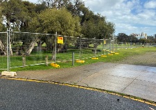 The temporary fencing at the Coode Street riverbank