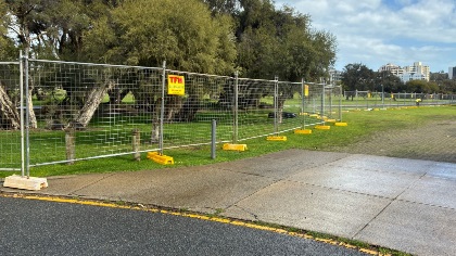 The temporary fencing at the Coode Street riverbank