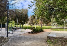 The view of the Hope Avenue Reserve play space from the path