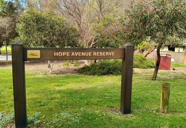 The Hope Avenue Reserve sign