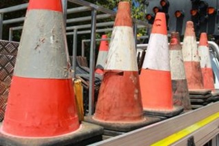 Trafficconesonthebackofaute