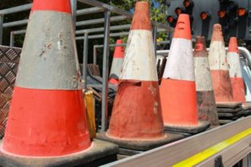 Trafficconesonthebackofaute