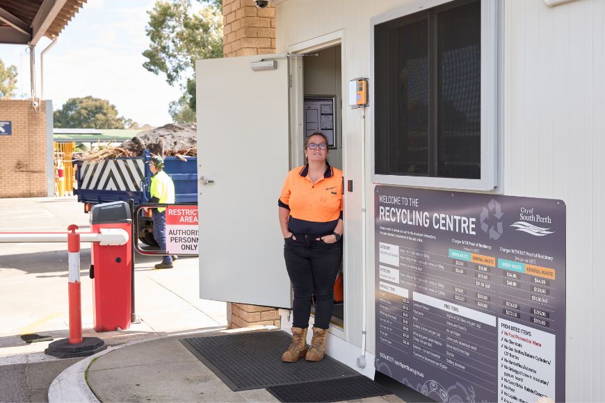 A Workpower employee at the Recycling Centre boom gate