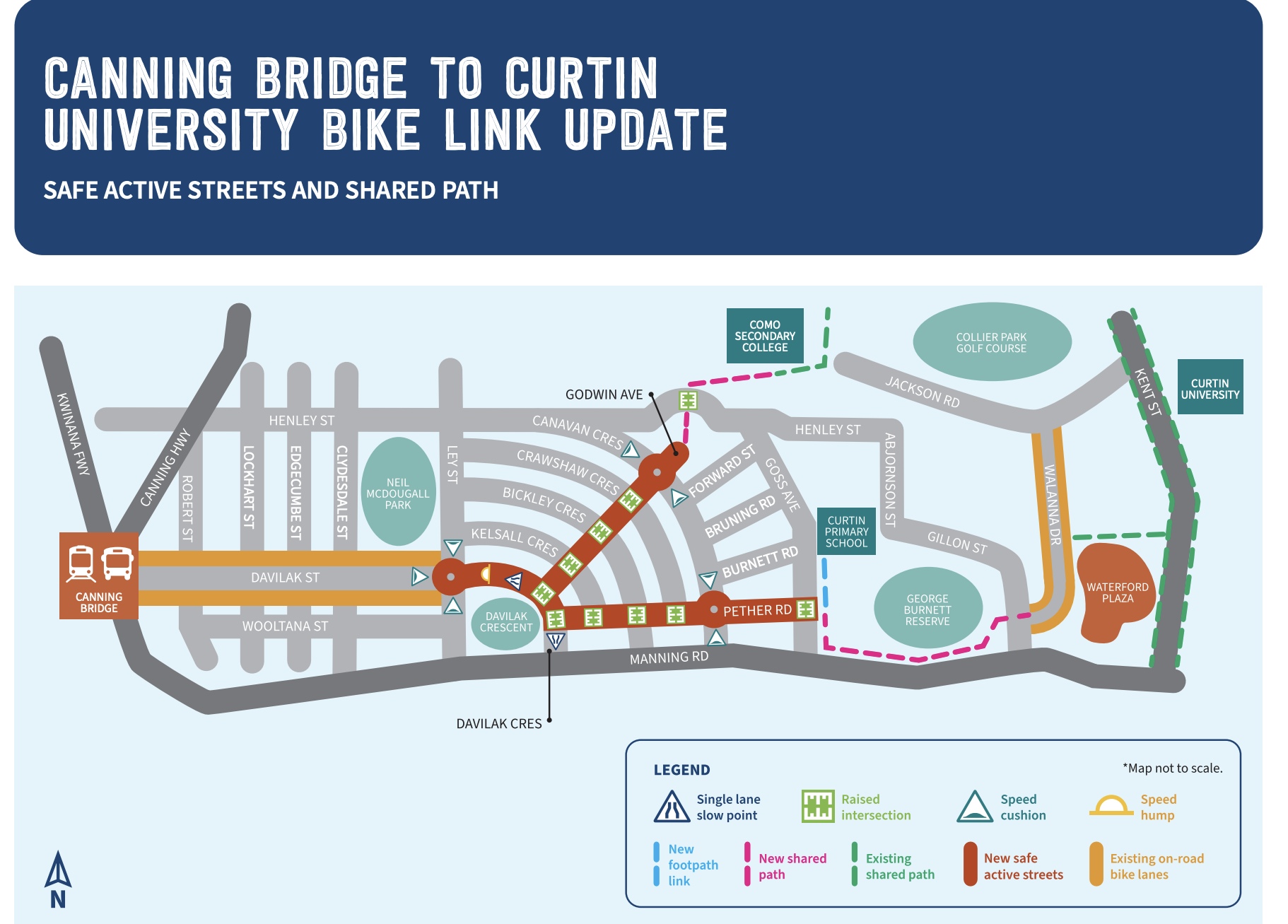 Map of Canning Bridge to Curtin Bike Link