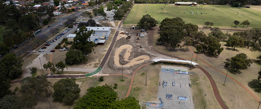 Aerial photo of Manning Bike Track consruction